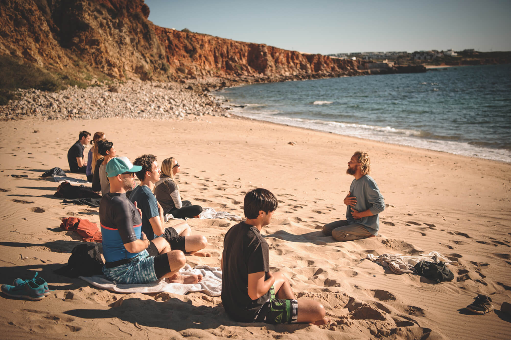 children meditation on the beach